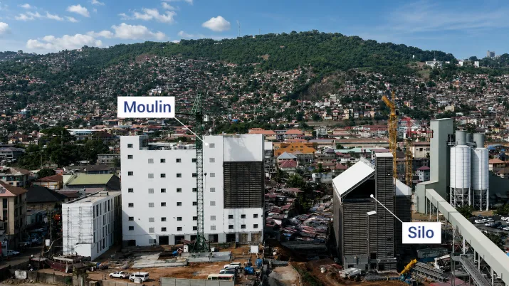 Le moulin de Sonoco et le silo d'Eurograin à Freetown, Sierra Leone 