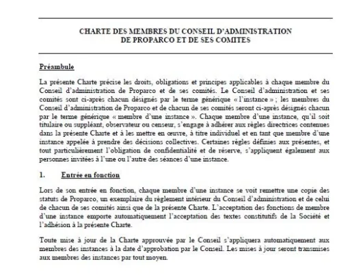 Charte du conseil d'administration de Proparco
