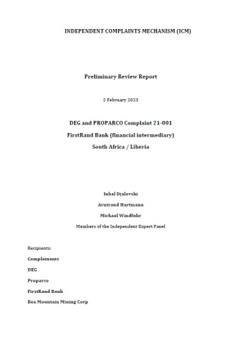 ICM complaint #21-001 - Preliminary Review Report