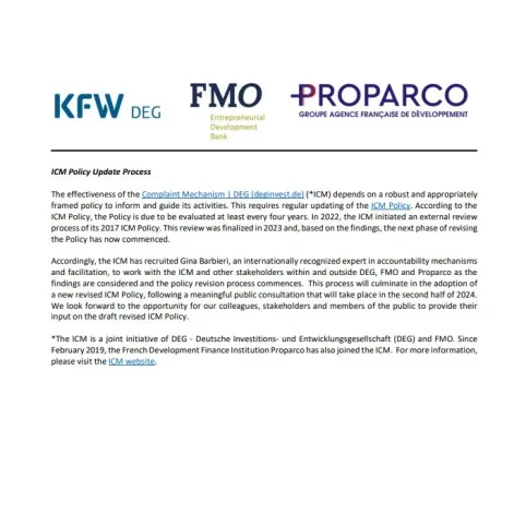 ICM - Policy udpate process 2024