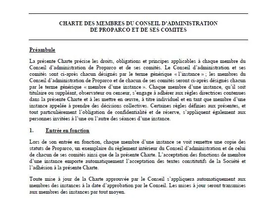 Charte du conseil d'administration de Proparco