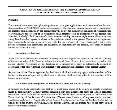Charter of Proparco board